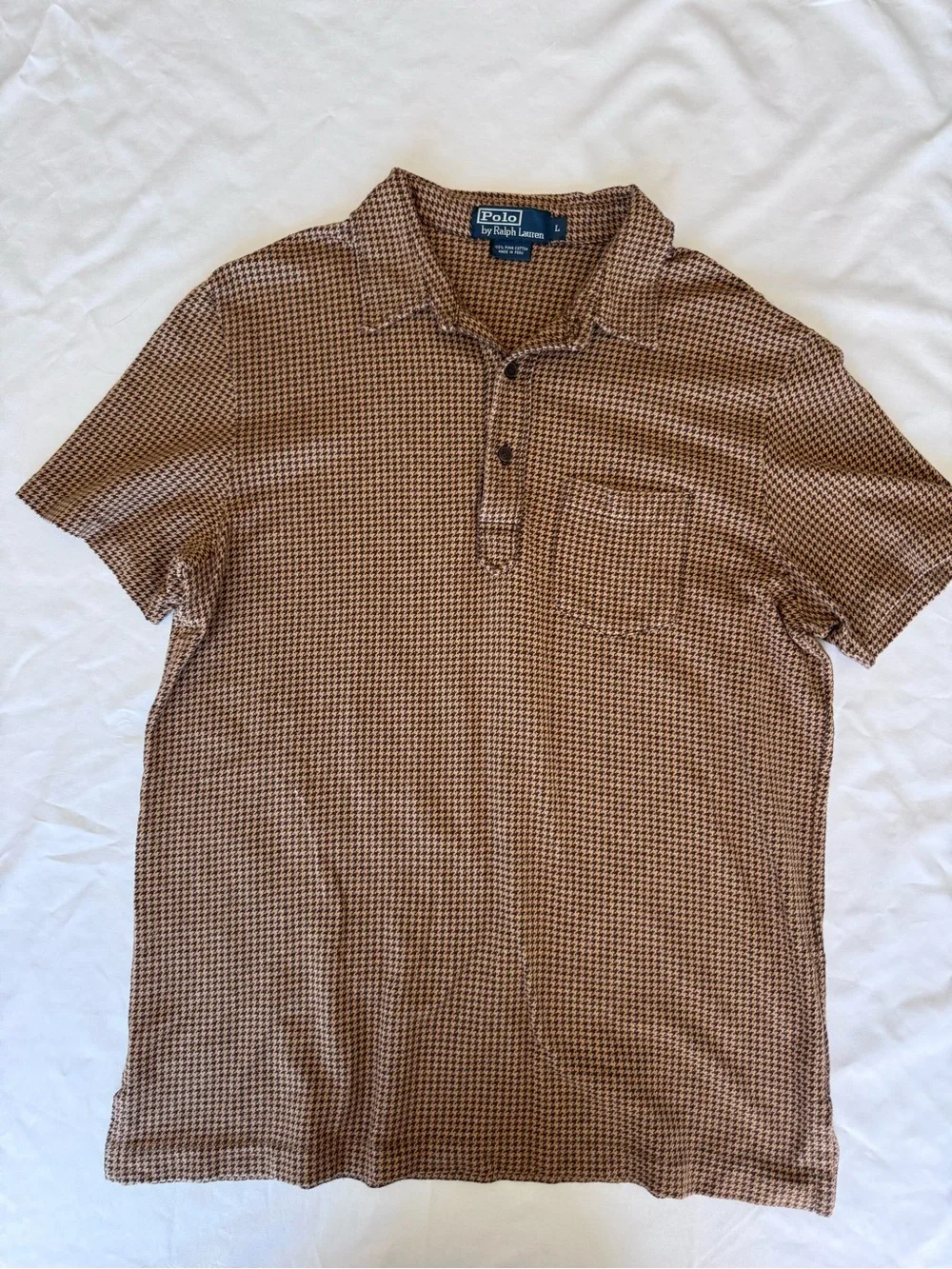 VTG Polo by Ralph Lauren Brown Houndstooth Polo Shirt L